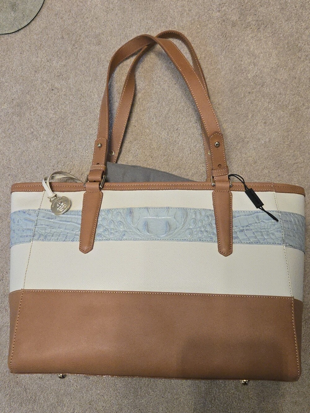 NWOT Brahmin Cream/Tan/Light Blue Handbag W/Dust Bag